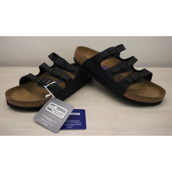 Birkenstock 0053011 WMN 39 US 8 Black Florida Soft Footbed Birko-Flor Sandal - Picture 13 of 14